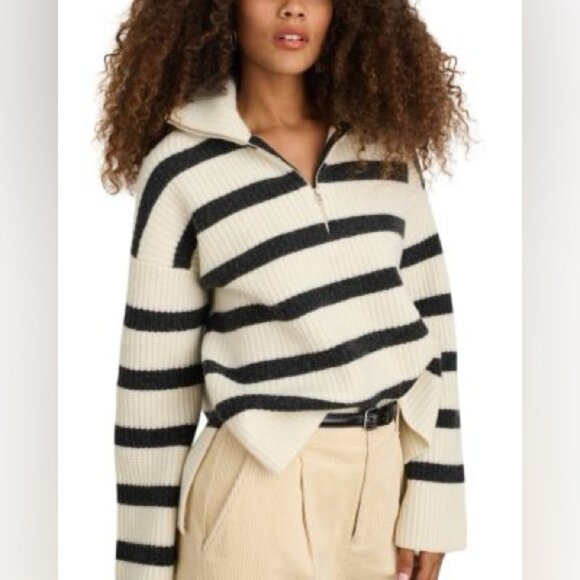 Alex Mill Sweaters - ALEX MILL 100% Marino wool -Felix striped merino wool half-zip sweater